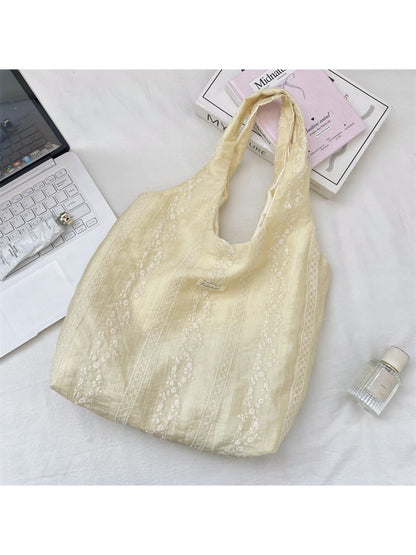 Cosbai Soft Stripe Floral Shoulder Bag front view with floral and stripe pattern