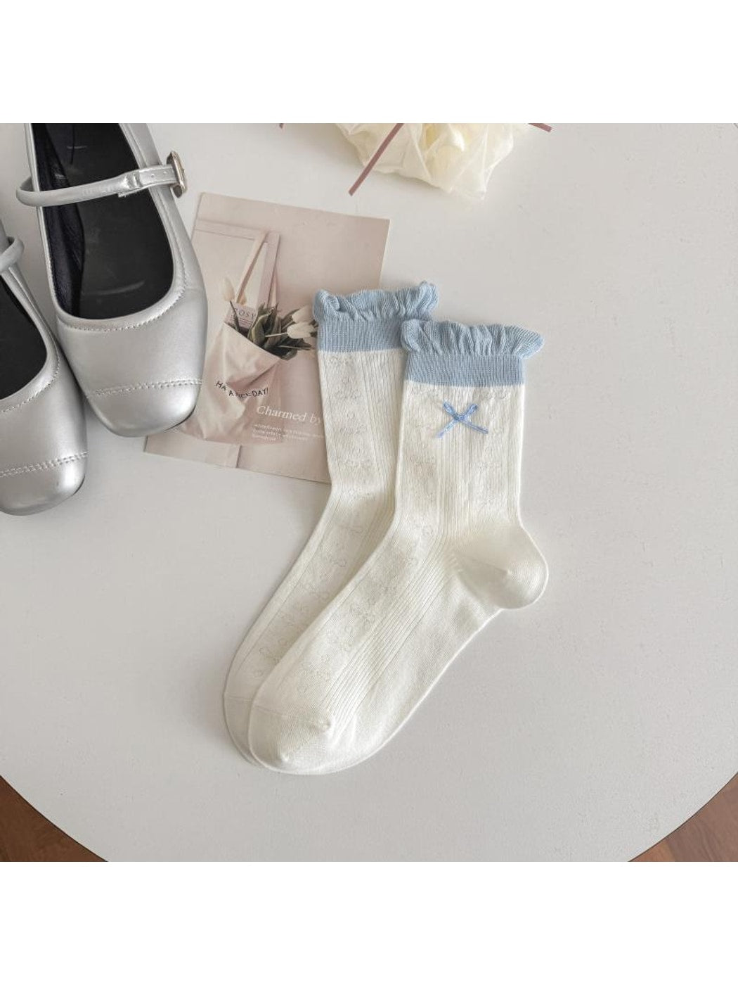 Rufia - Bow Pattern Openwork Casual Crew Socks