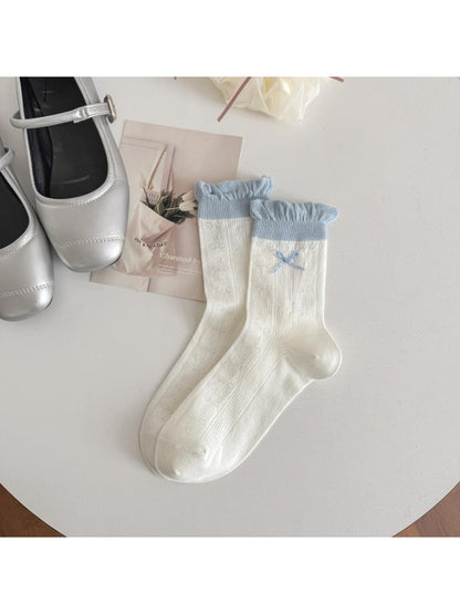 Rufia - Bow Pattern Openwork Casual Crew Socks