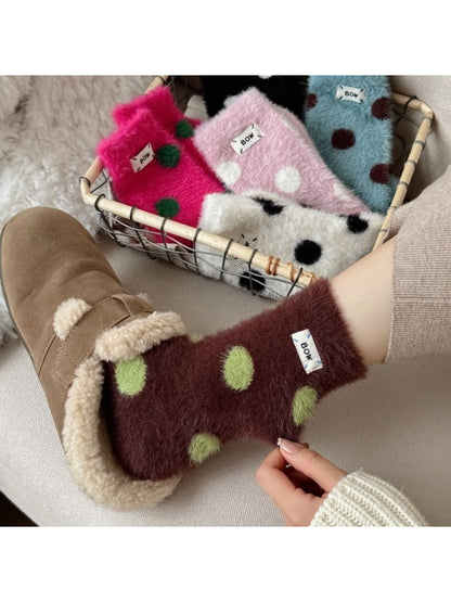 Rufia - Fuzzy Polka Dot Cozy Crew Socks