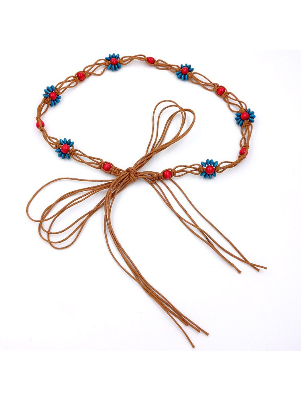 Beco Colorful Flower Bead Rope Adjustable Tassel Tie Belt with floral motif and tassel detail