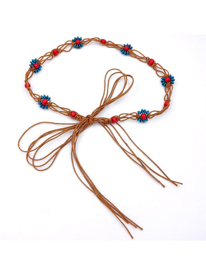 Beco Colorful Flower Bead Rope Adjustable Tassel Tie Belt with floral motif and tassel detail
