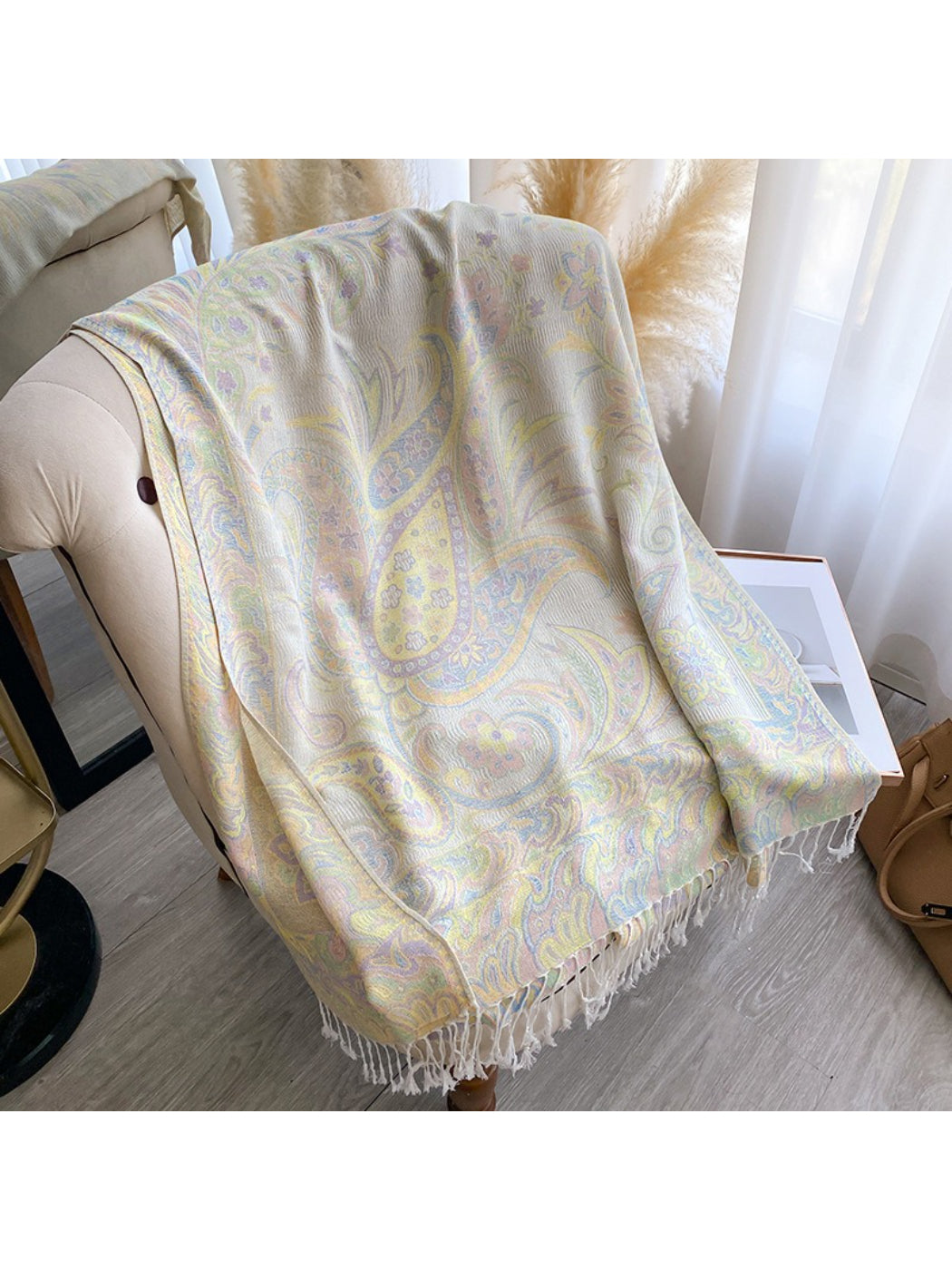 Scarvii - Paisley Print Fringe Trim Scarf