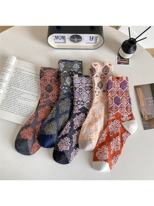 Rufia - Vintage Floral Pattern Lace Crew Socks