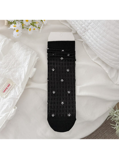 Close-up of toe and heel area on Rufia Ditsy Floral Ribbed Crew Socks