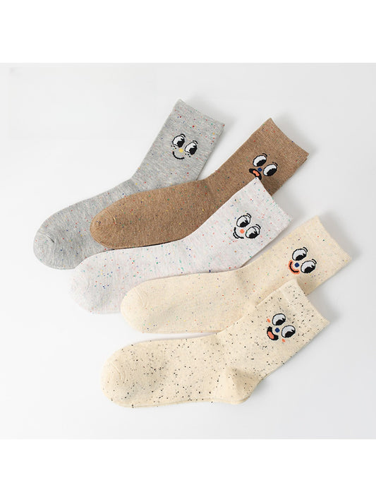 Rufia - Heathered Cartoon Face Pattern Crew Socks