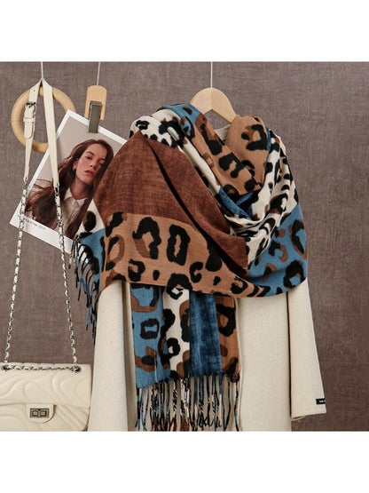 Scarvii - Leopard Patchwork Tassel Winter Scarf