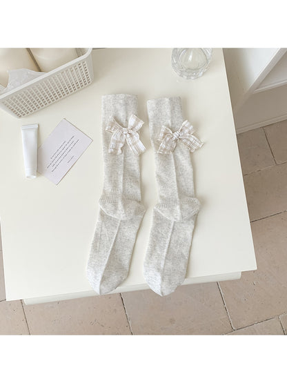 Rufia - Fresh Style Plaid Bow Ribbed Socks