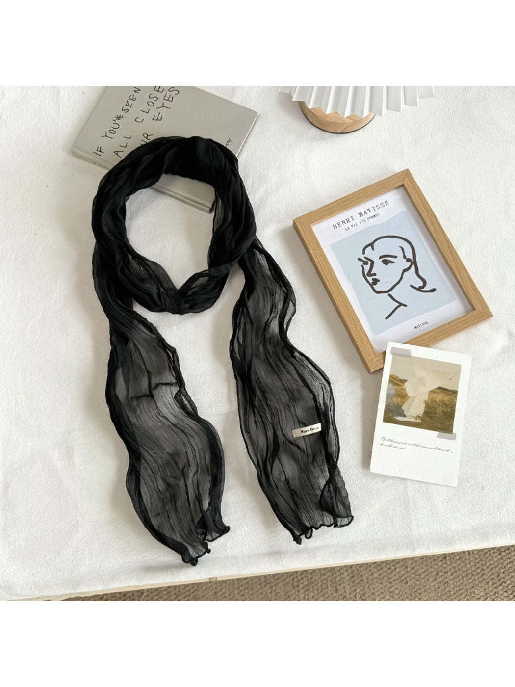 Scarvii - Pleated Solid Color Long Narrow Scarf