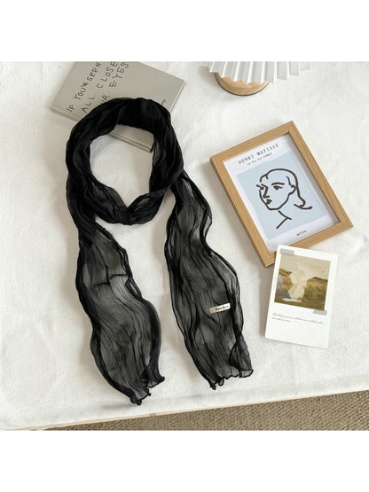 Scarvii - Pleated Solid Color Long Narrow Scarf