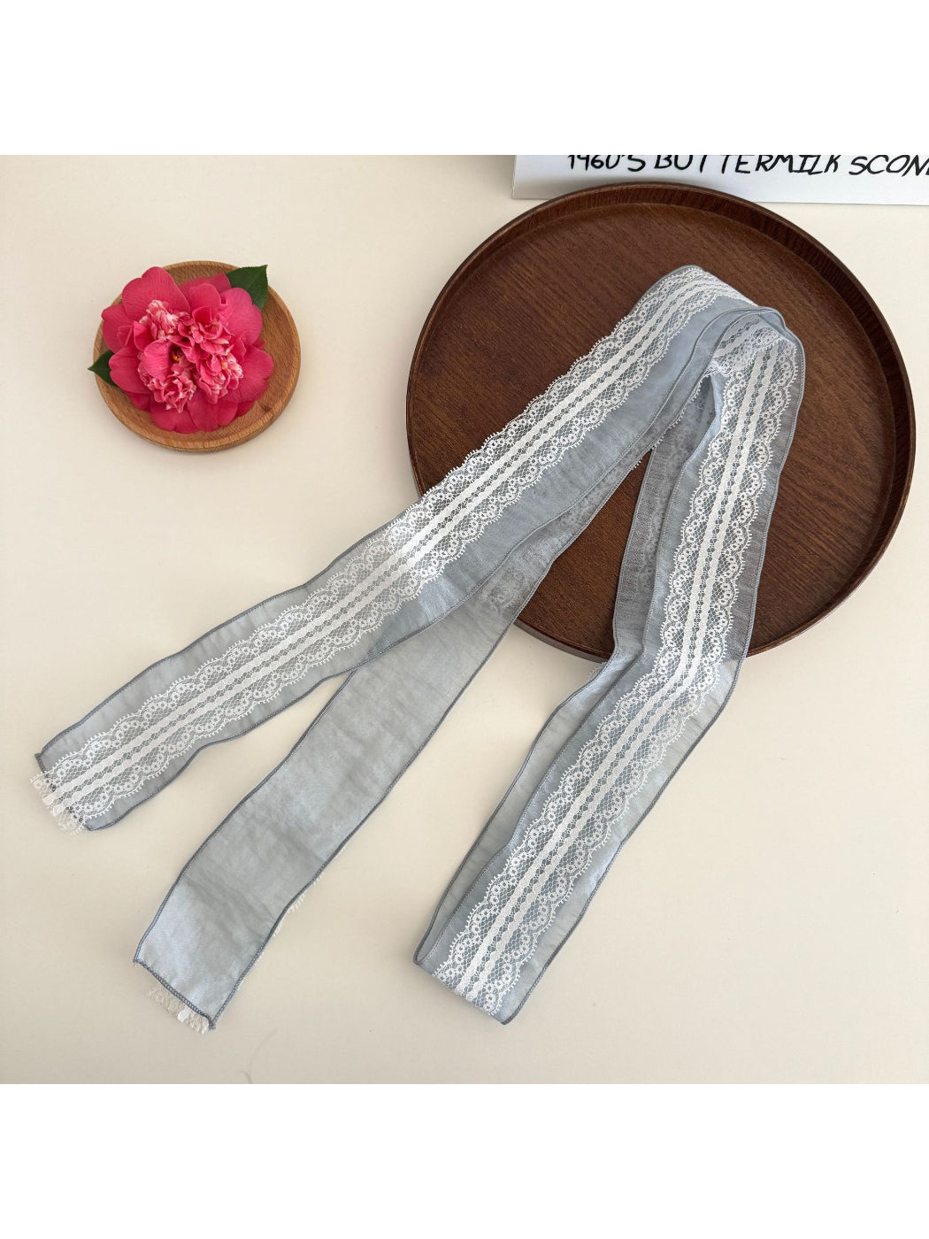 Scarvii - Lace Trim Sheer Skinny Scarf