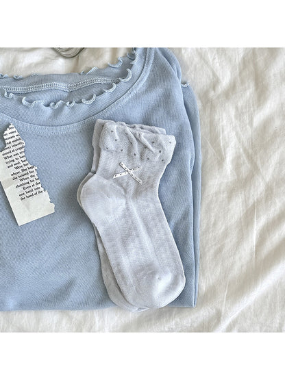 Rufia - Polka Dot Bow Casual Ankle Socks