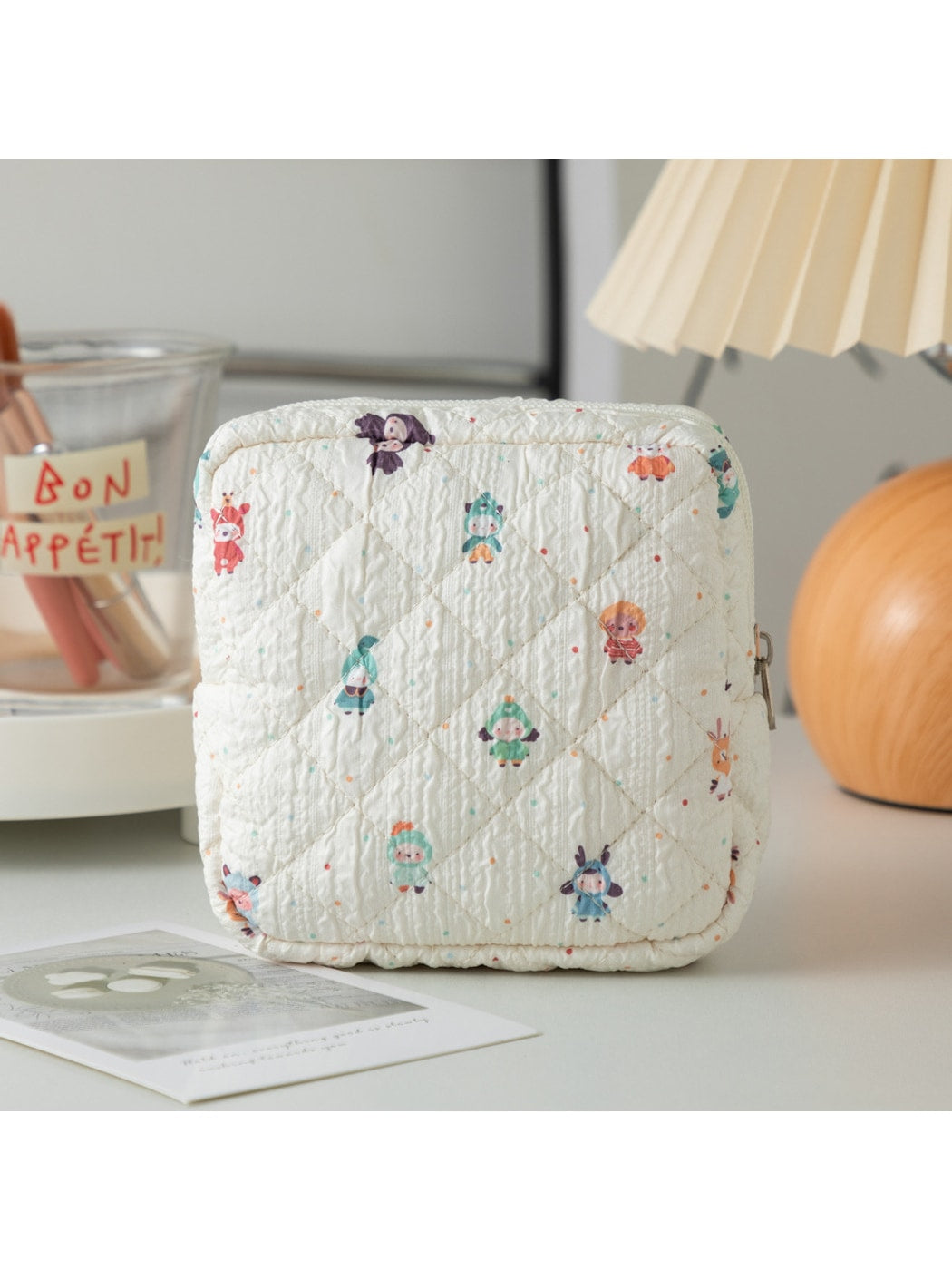 Cosbai - Cartoon and Floral Print Quilted Storage Bag
