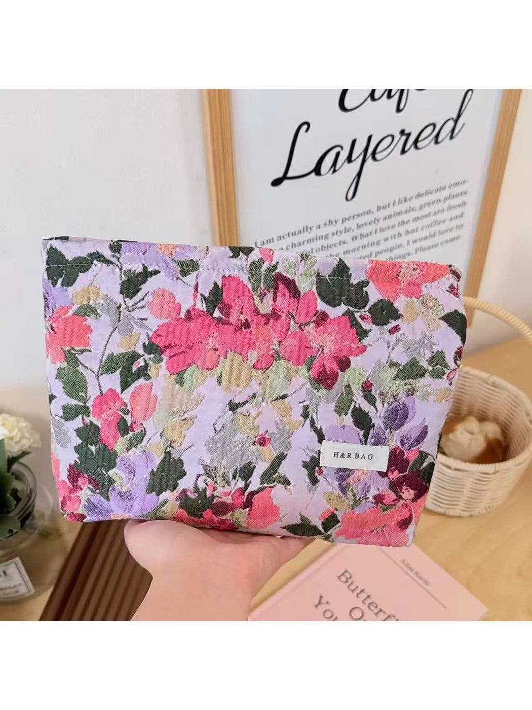 Cosbai - Purple Floral Zippered Cosmetic Organizer Bag
