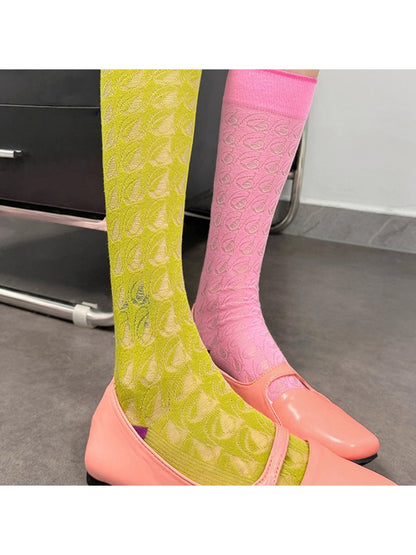 Rufia - Openwork Colorblock Knee-high Socks