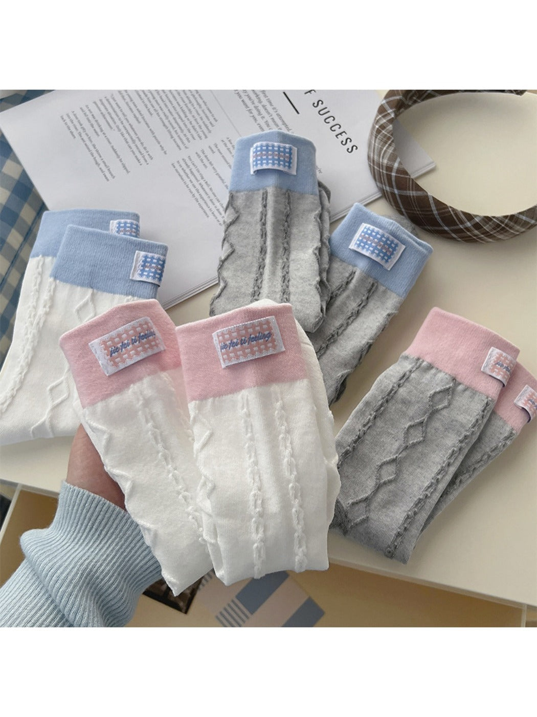 Rufia - Retro Simple Argyle Patchwork Mid-Calf Socks