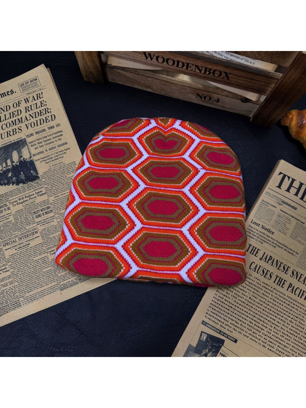Haila - Geometric Hexagon Knit Slouchy Beanie