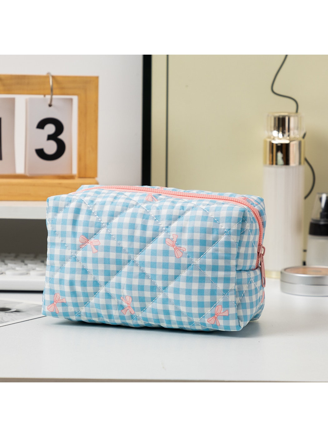 Cosbai - Bow Print Quilted Cosmetic Organizer Bag