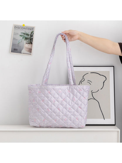 Cosbai - Bow and Floral Patterns Quilted Tote Bag