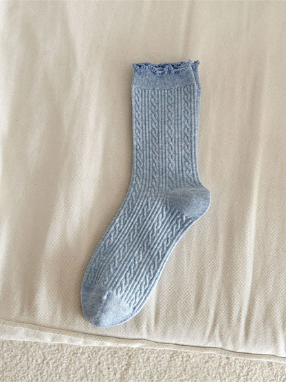 Rufia - Cable Knit Ruffle Cuff Crew Socks