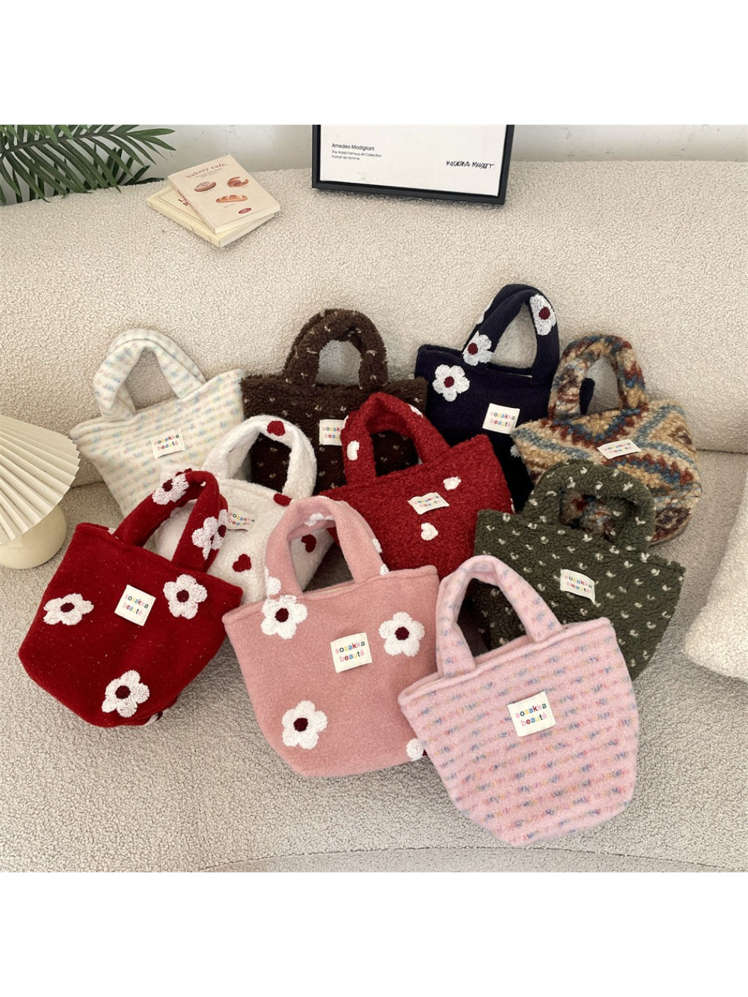 Cosbai - Mini Plush Flower Tote Bag