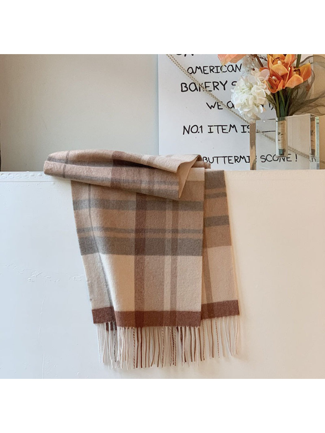 Scarvii - Soft Light Checked Fringe Scarf