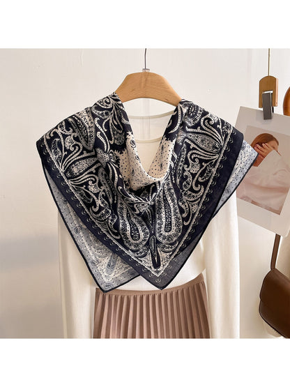 Scarvii - Black and White Colorblock Paisley Square Scarf