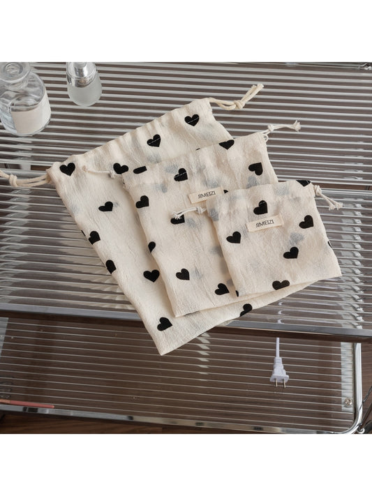 Cosbai - Heart Print Daily Organizer Drawstring Bag