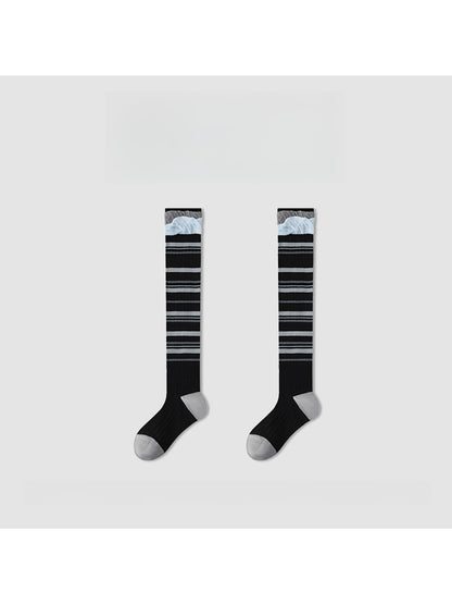Rufia - Striped Ribbed Casual Knee-high Socks