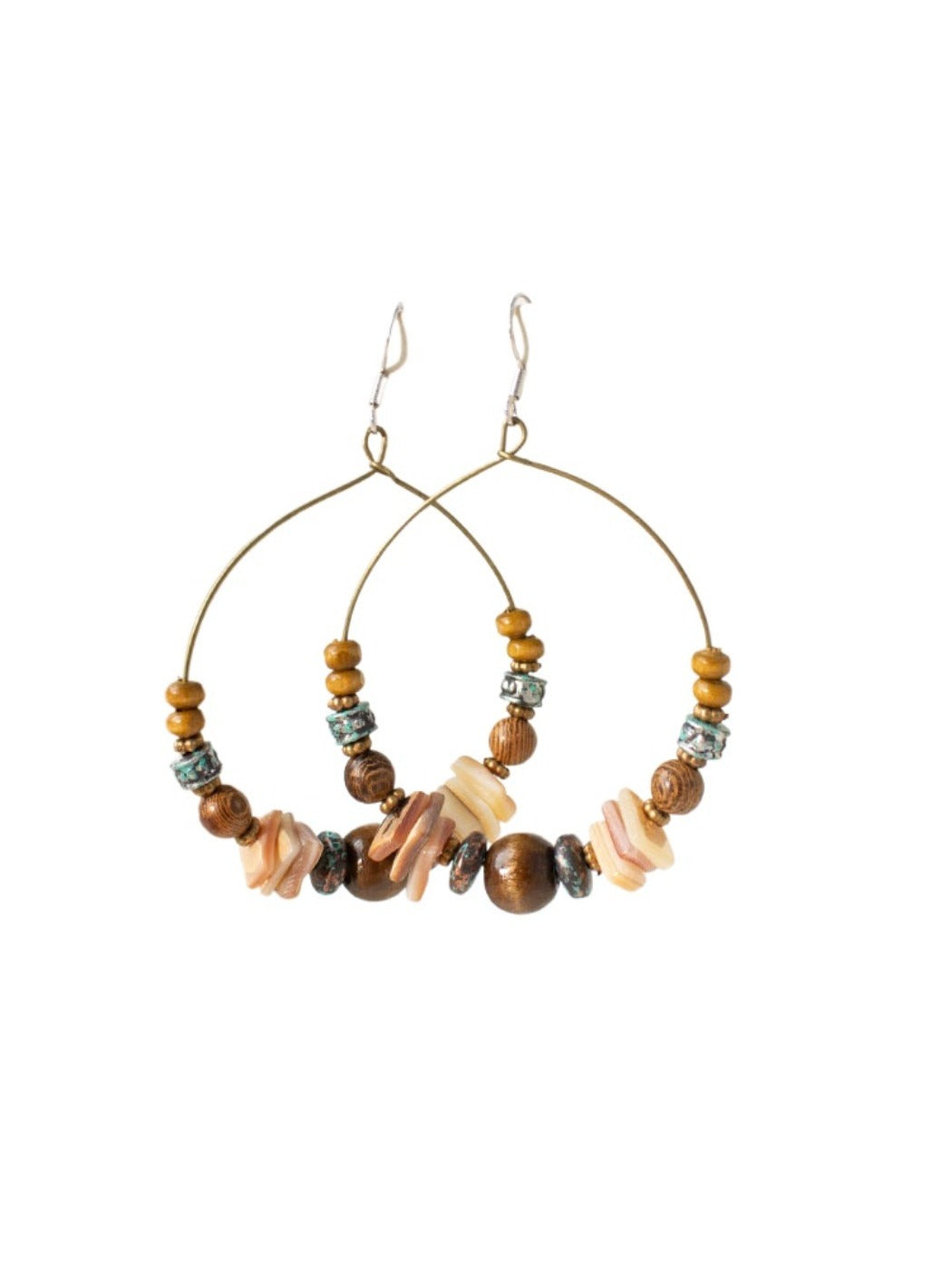 Earwish - Boho Vintage Beaded Hoop Earrings - Brown & Chic