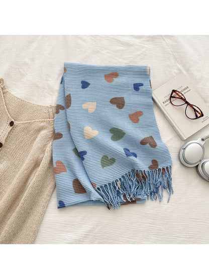 Scarvii - Ribbed Heart Pattern Fringed Winter Scarf