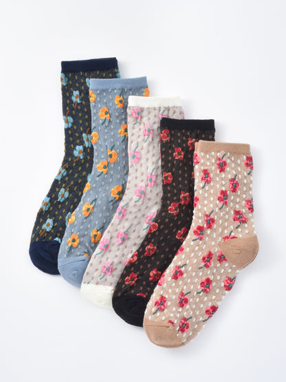 Rufia - Dotted Garden Floral Crew Socks