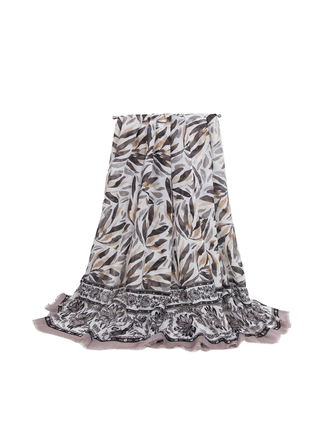 Scarvii - Layered Leaf Print Wrap Style Long Scarf