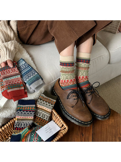 Rufia - Vintage Geometric Pattern Women's Mid-Calf Socks