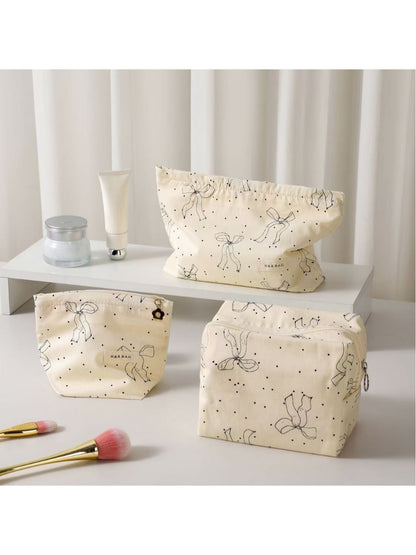 Cosbai - Polka Dot Bow Handheld Makeup Bag Pouch