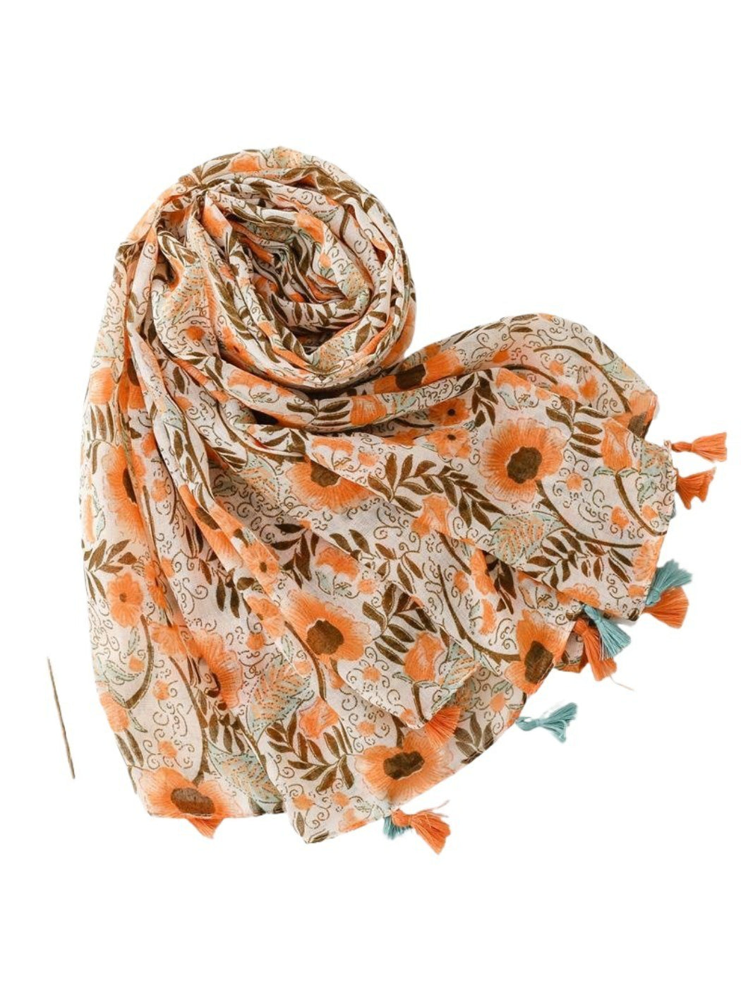 Scarvii - Boho Floral Print Tassel Scarf