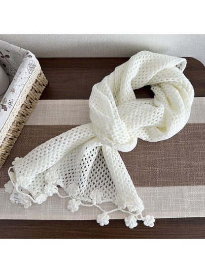 Scarvii - Elegant Retro Openwork Floral Fringe Scarf & Shawl