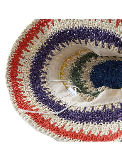 Haila colorblock crochet style bucket hat shown from a top angle on a plain background