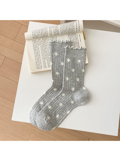 Rufia - Polka Dot Ruffle Edge Crew Socks