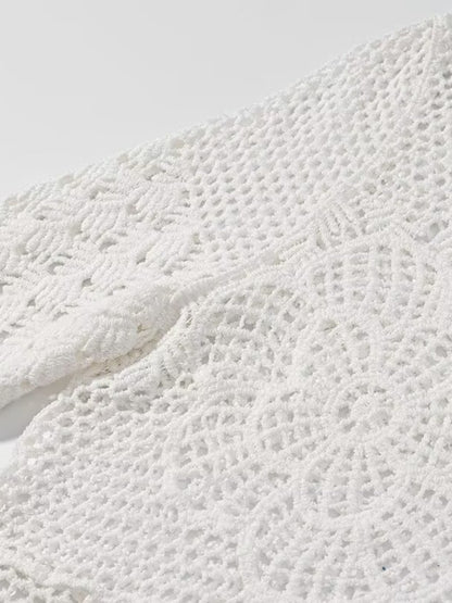 Crosa - Hollow Knitted Round Neck Long-Sleeve Top Sweater