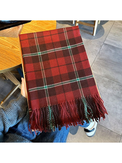 Scarvii - Classic Large-Check Fringed Winter Scarf