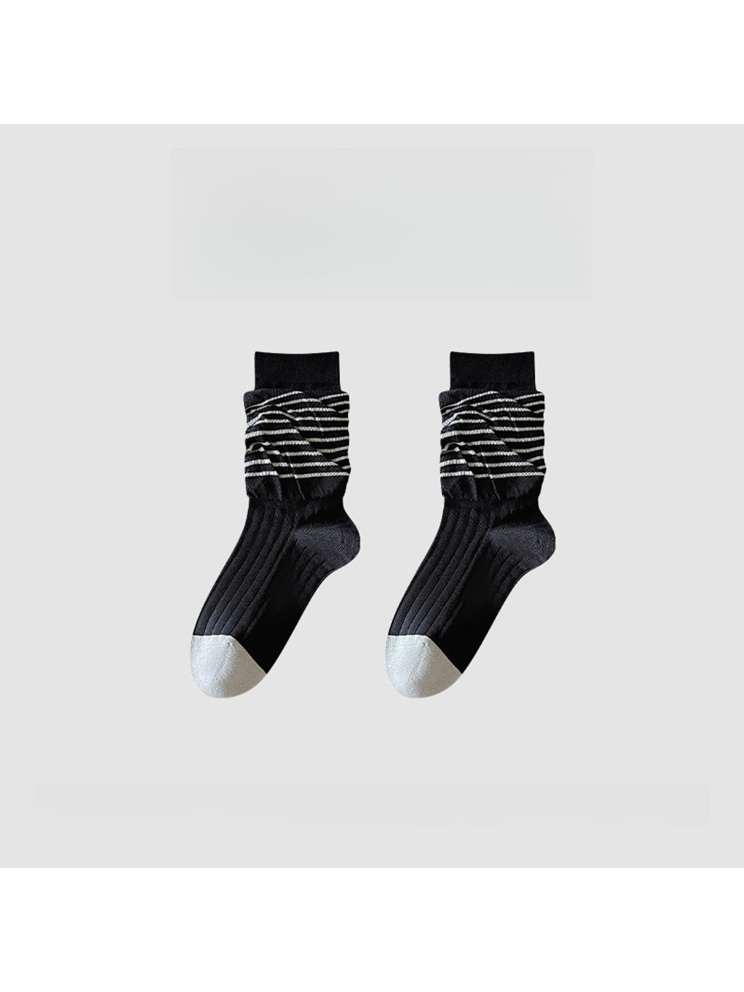 Rufia - Casual Rolled Cuff Stripes Crew Socks