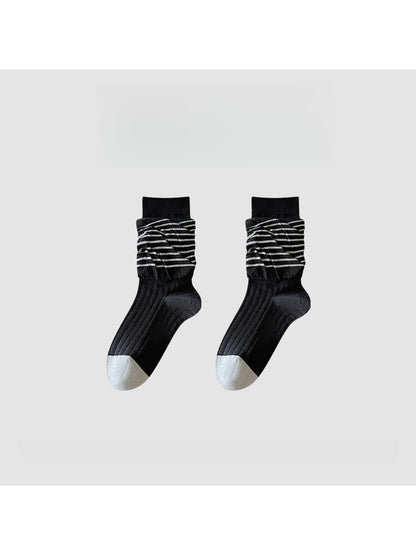 Rufia - Casual Rolled Cuff Stripes Crew Socks