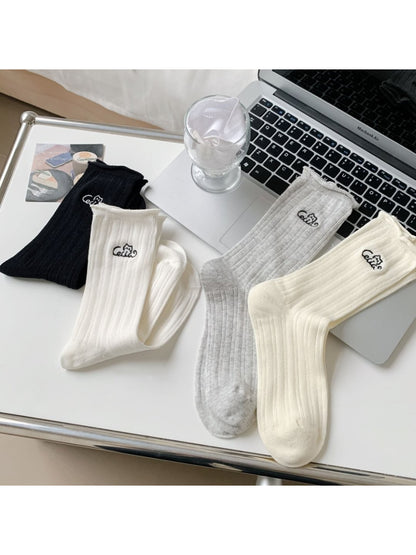 Rufia - Cute Cat Icon Ribbed Crew Socks