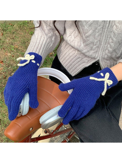 Gloving - Bow Accent Ribbed Wrist Coverage Gloves