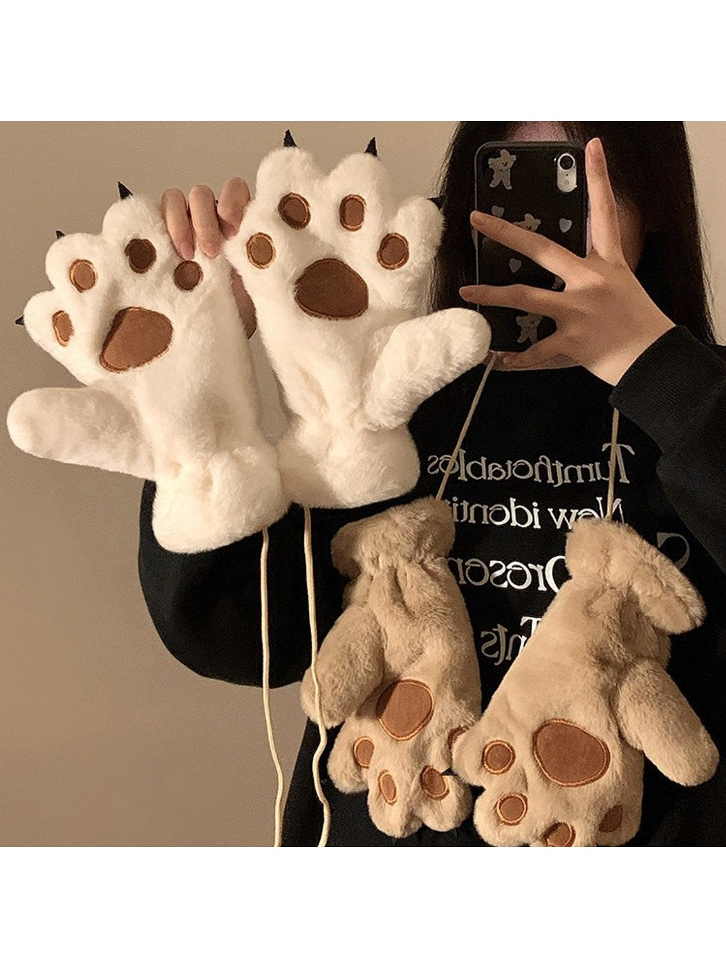 Gloving - Women's Cute Plush Bear Paw Winter Gloves