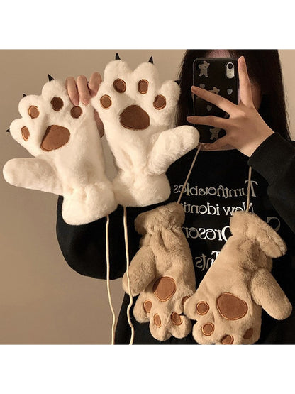 Gloving - Women's Cute Plush Bear Paw Winter Gloves