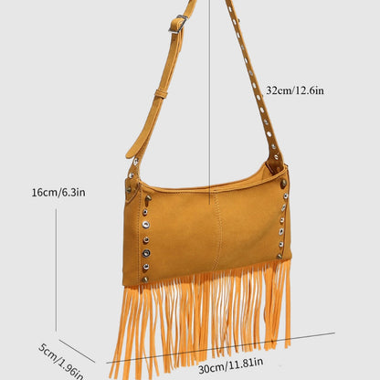 Cosbai - Boho Punk Fringe Shoulder Bag - Blod & Classic