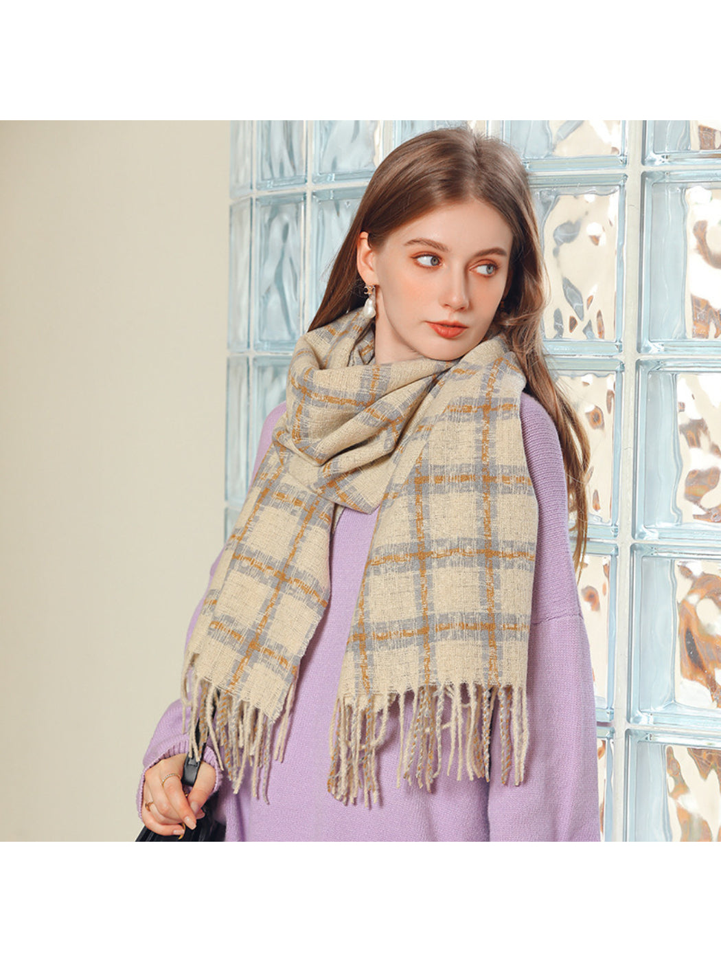 Scarvii - Classic Windowpane Plaid Fringe Scarf