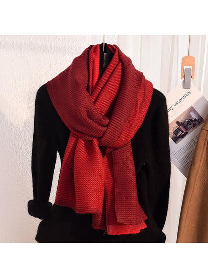 Scarvii - Pleated Colorblock Fringed Winter Scarf